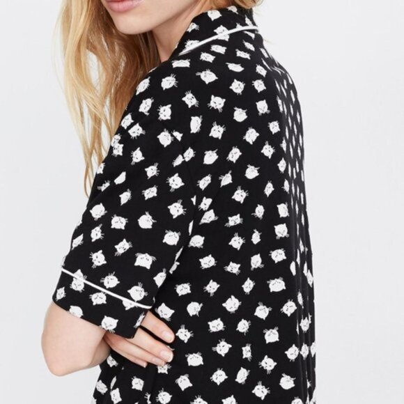 Madewell B/W Knit Bedtime Cat Person Pajamas Set M - Picture 3 of 7